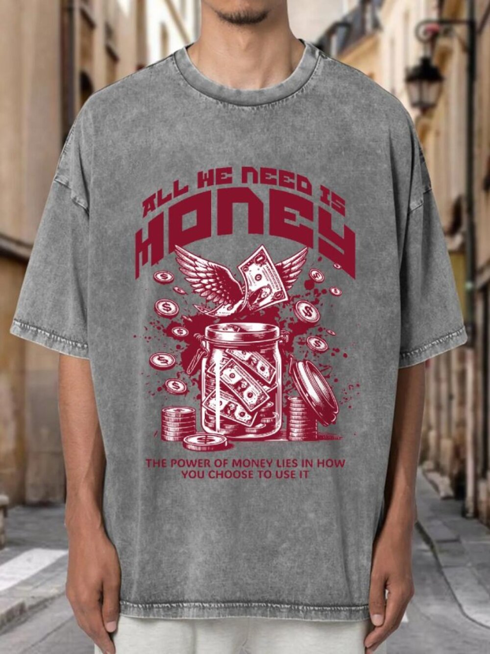 All We Need Is Money Winged Cash Jar Streetwear T-shirt RN3PAN52LV02